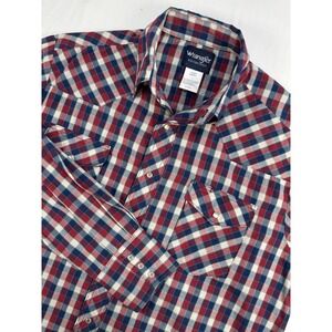 Wrangler Western Shirt Men's XL Pearl Snap Button Up Long Sleeve Red/Blue Plaid
